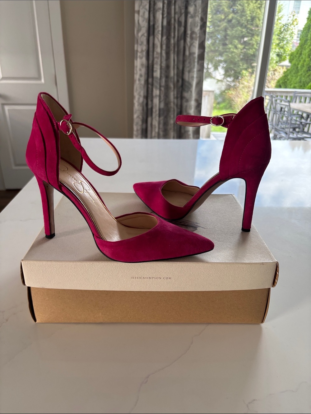 Jessica Simpson Fuchsia Pointed-Toe Ankle-Strap Heels